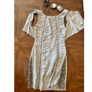 2B Rych Gray Ruched Silk Backless Dress
